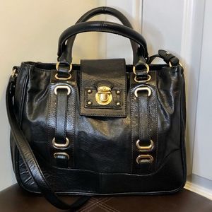 MARC JACOBS Black Italian Leather Grommet Accent Top Handle Crossbody Satchel